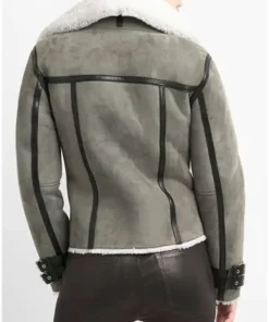 Women’s Shearling Grey Motorcycle Leather Jacket