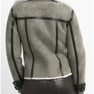 Women’s Shearling Grey Motorcycle Leather Jacket