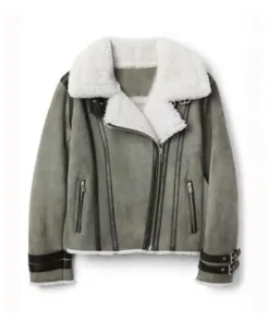 Women’s Shearling Grey Motorcycle Leather Jacket
