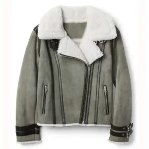 Women’s Shearling Grey Motorcycle Leather Jacket