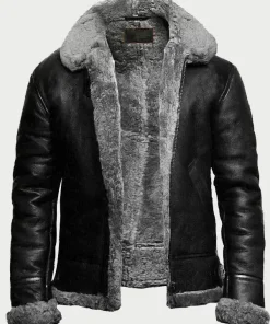 B3 BOMBER BLACK FUR PILOT LEATHER JACKET