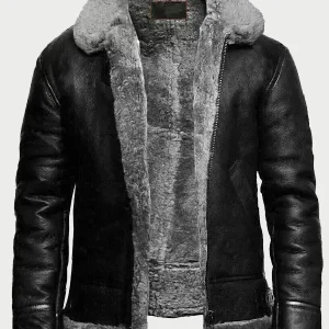 B3 BOMBER BLACK FUR PILOT LEATHER JACKET