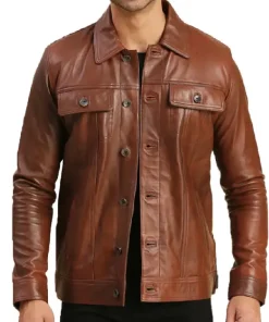 Brown Leather Trucker Jacket