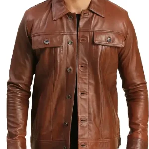 Brown Leather Trucker Jacket