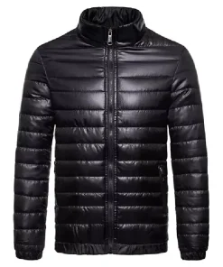 Classic Mens Puffer Leather Jacket