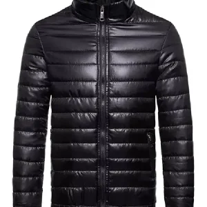 Classic Mens Puffer Leather Jacket