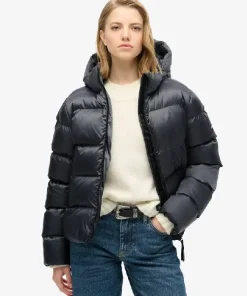 Hooded Luxe Sports Puffer Black Jacket