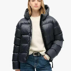 Hooded Luxe Sports Puffer Black Jacket