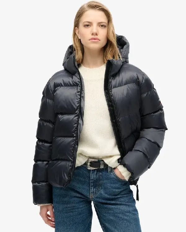 Hooded Luxe Sports Puffer Black Jacket