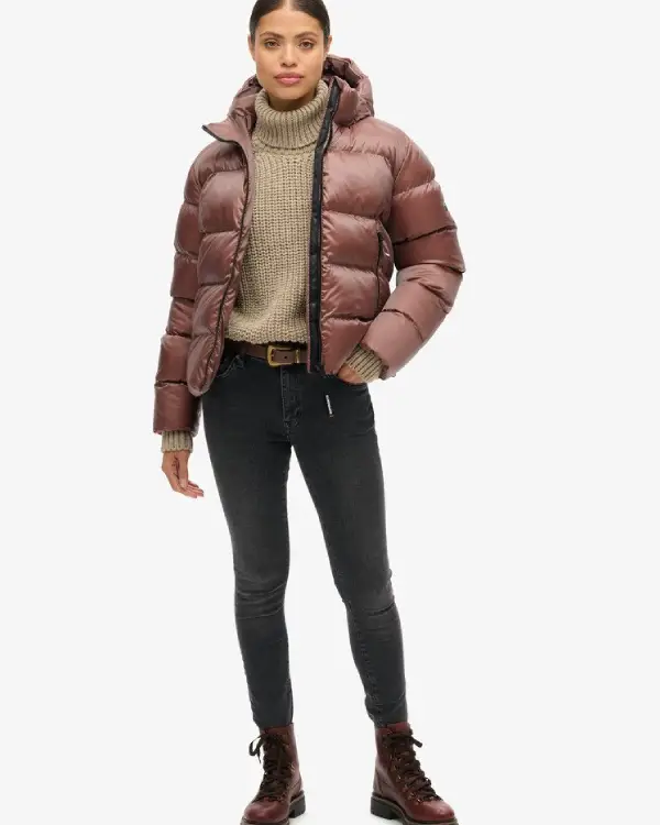 Hooded Luxe Sports Puffer Brown Jacket (1)