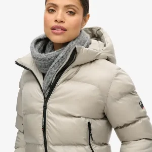 Hooded Luxe Sports Puffer Light Gray Jacket (1)