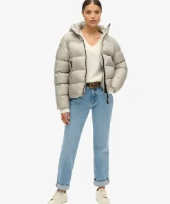 Hooded Luxe Sports Puffer Light Gray Jacket