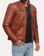 Mens Biker Brown Cafe Racer Jacket