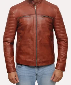 Mens Biker Brown Cafe Racer Jacket (2)