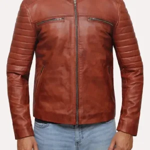 Mens Biker Brown Cafe Racer Jacket (2)