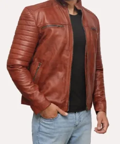 Mens Biker Brown Cafe Racer Jacket