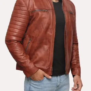 Mens Biker Brown Cafe Racer Jacket