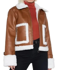 Womens Cropped Aviator Leather Jacket