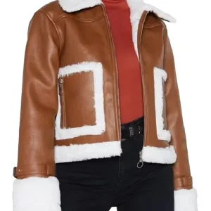 Womens Cropped Aviator Leather Jacket
