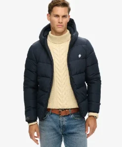 Hooded Sports Puffer Black Jacket