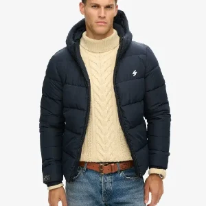 Hooded Sports Puffer Black Jacket