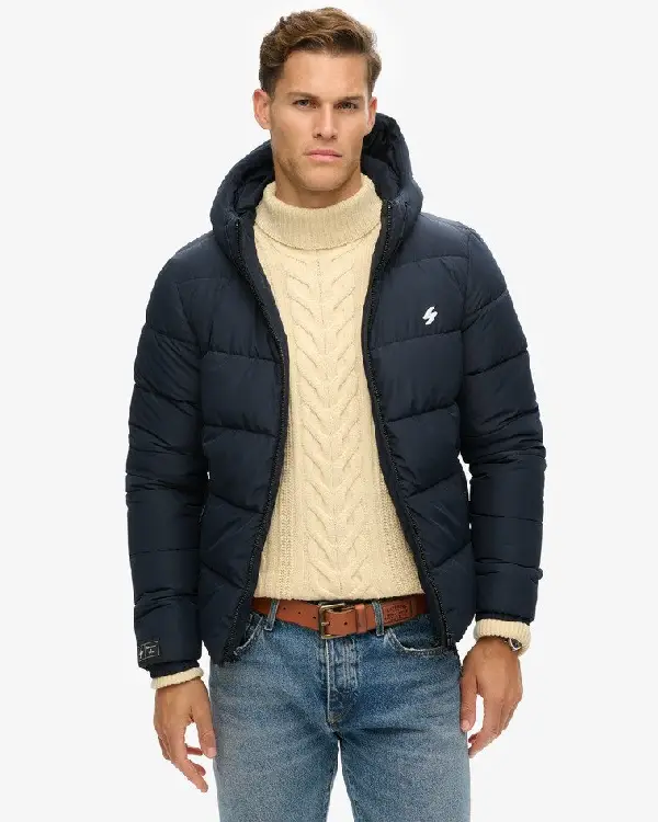 Hooded Sports Puffer Black Jacket