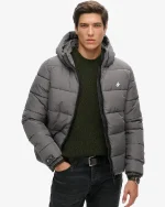Hooded Sports Puffer Gray Jacket