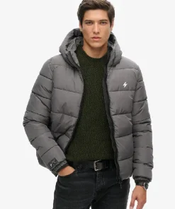 Hooded Sports Puffer Gray Jacket