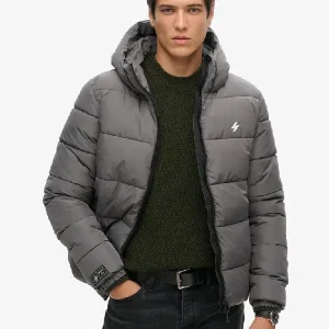 Hooded Sports Puffer Gray Jacket