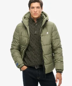 Hooded Sports Puffer Green Jacket