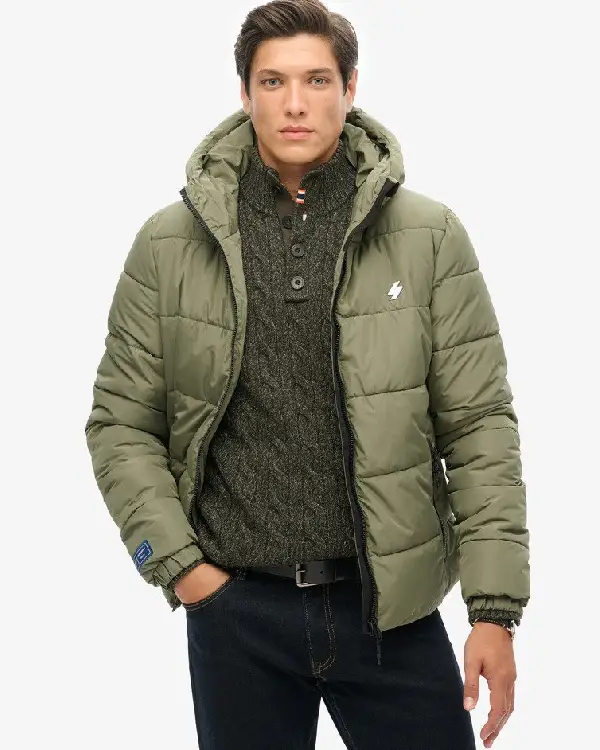 Hooded Sports Puffer Green Jacket
