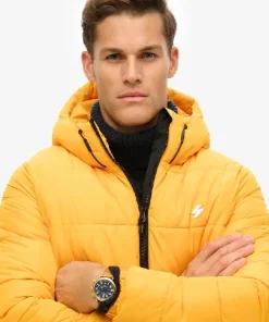 Hooded Sports Puffer Yellow Jacket (1)
