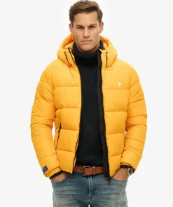 Hooded Sports Puffer Yellow Jacket