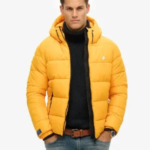 Hooded Sports Puffer Yellow Jacket