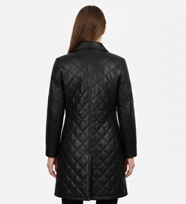 Womens Quilted Black Leather Coat