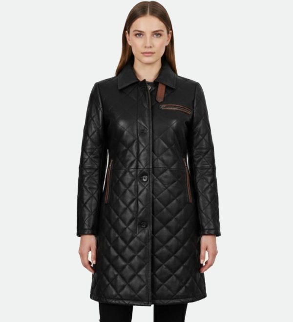 Womens Quilted Black Leather Coat