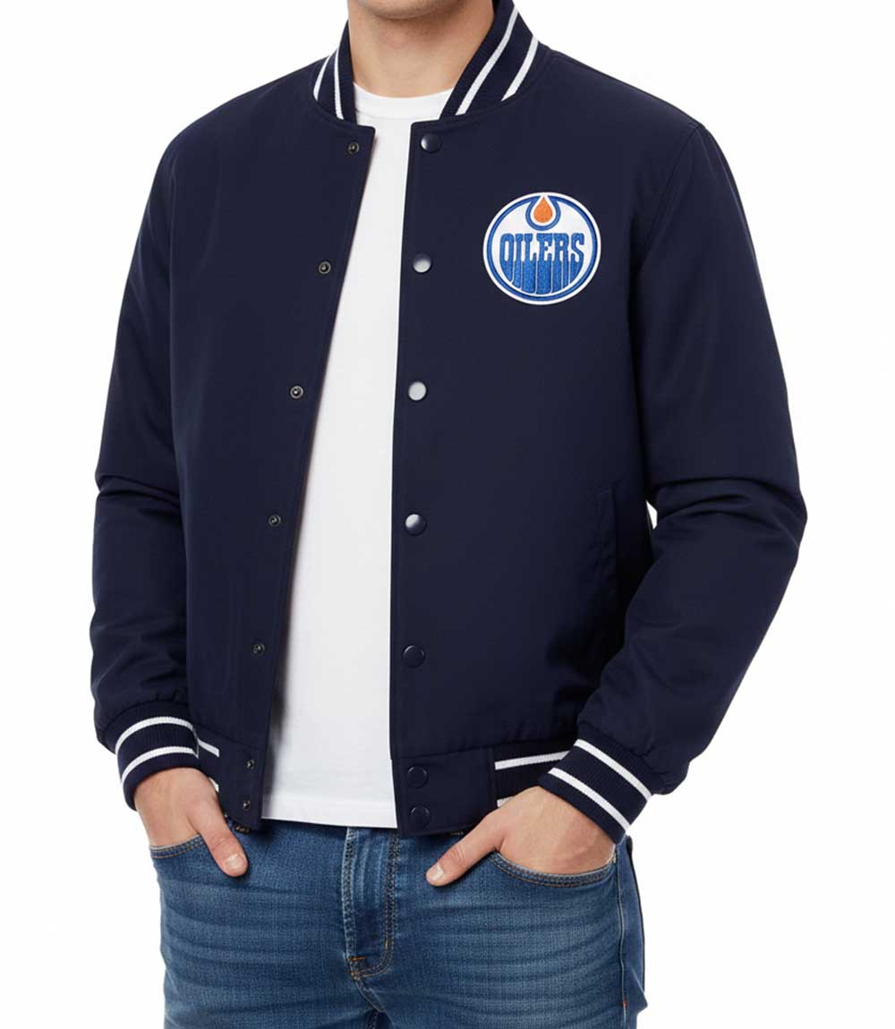 Edmonton Oilers Varsity Navy Wool Jacket