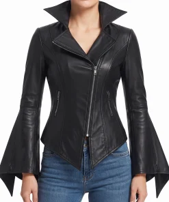 Women's Black Sheepskin Leather Witch Jacket